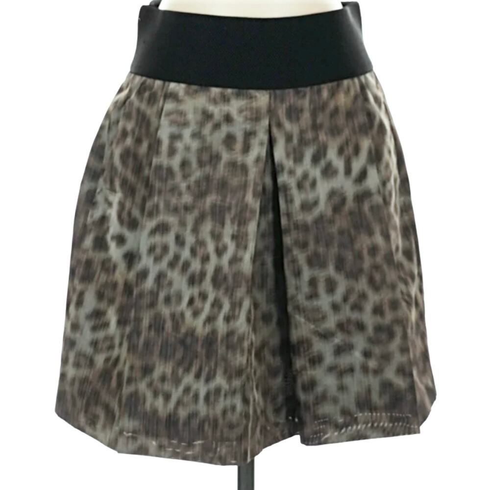 Veronica Beard 100% Silk Inverted Pleat Blurred Leopard Mini Skirt 1 S